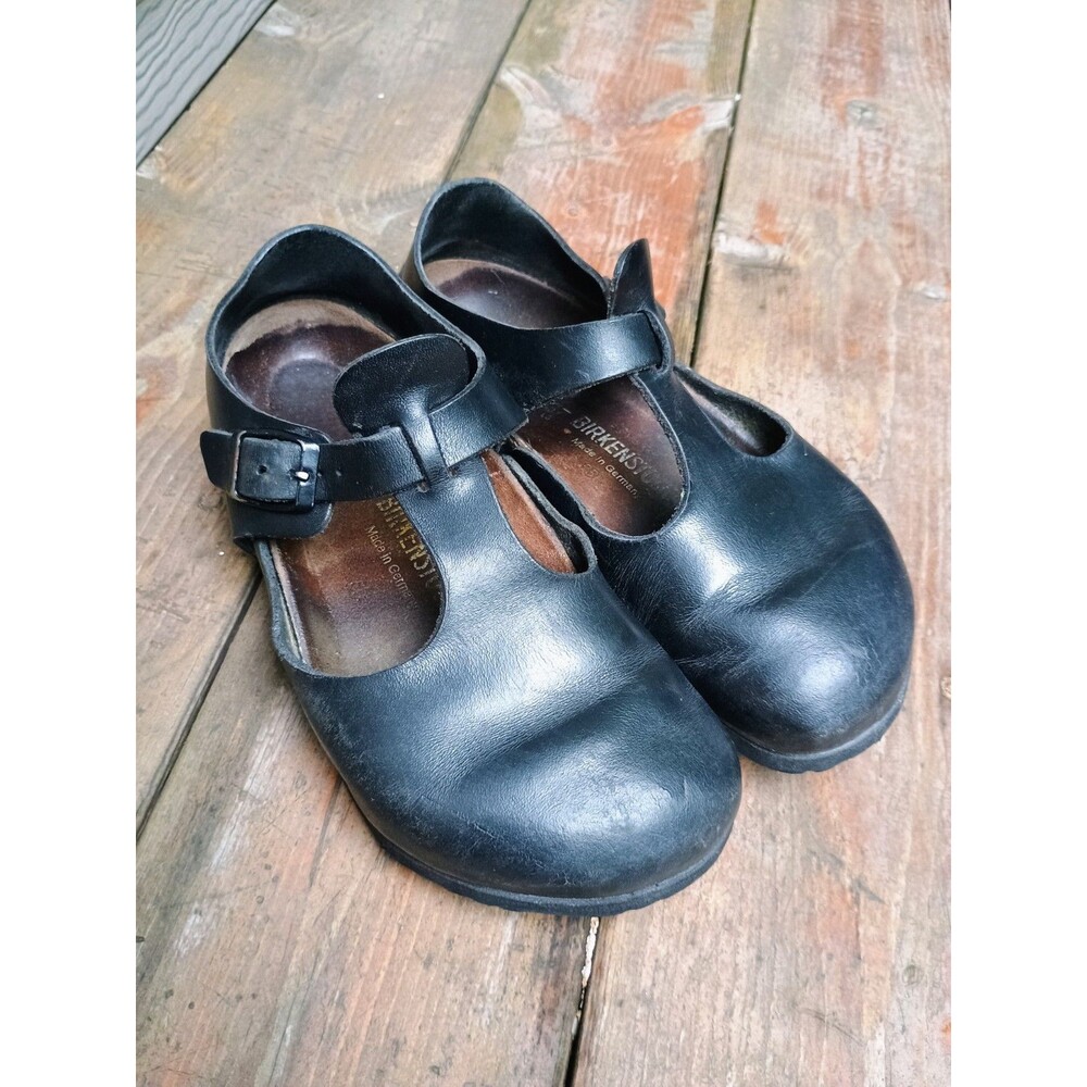 BIRKENSTOCK PARIS Mary Jane Flat T Strap Shoes Black Leather Sz US 6 Size 37